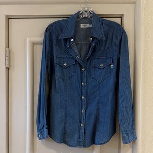 MOSCHINO Blue Denim Button-Up Shirt, Size Small